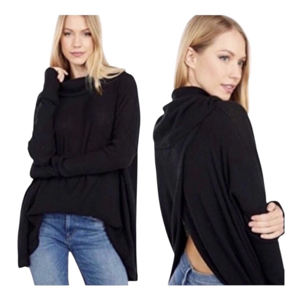 NWT | Free People | Juicy Cowl Neck Open Back Thermal Tunic | Black | M